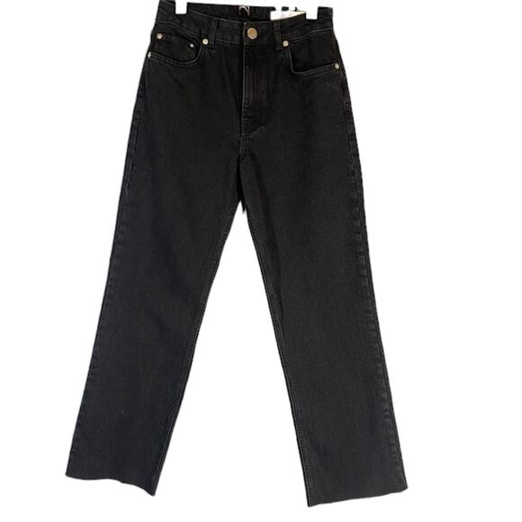 ASOS Black Cotton Blend Raw Hem Wide Leg Denim Jeans Women Sz 4 - Picture 1 of 9